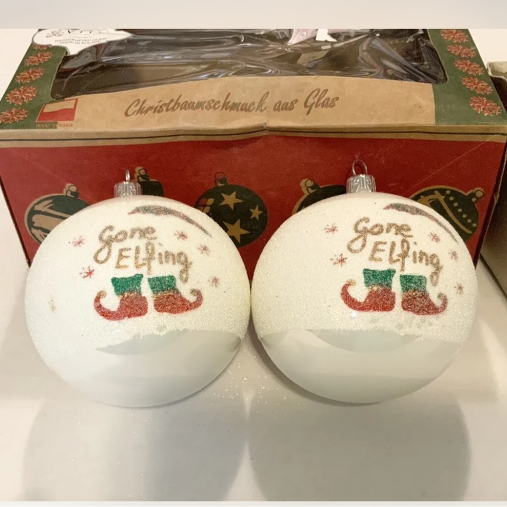 Vitbis Poland Handmade Glass Ball Christmas Ornaments Gone Elfing Set Of 2